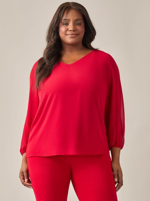 Raglan Sleeve Blouse, Crimson at Kasper Clothing