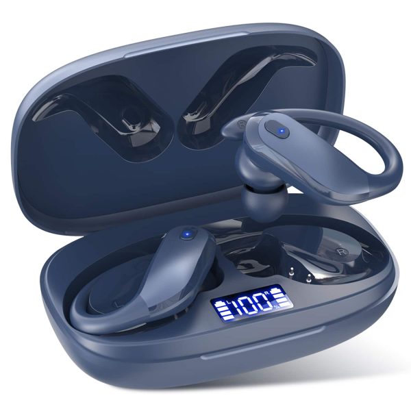Breezio - Sports Wireless Earbuds Bluetooth 5.4 Earhooks, 80H Playtime, Noise Cancelling Mic, IPX7 Waterproof - Darkblue at Best Buy