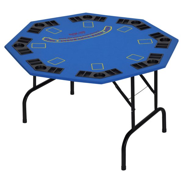 Soozier Poker Table Foldable, 47" Octagon Blackjack Poker Game Table for 8 Players with Cup Holders and Chips Tray, Blue Felt at Aosom.com