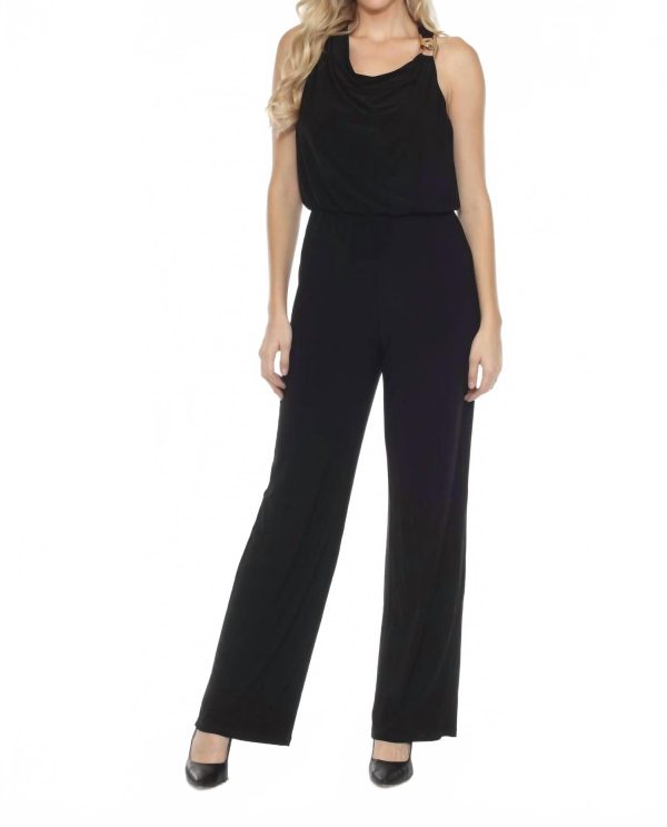 Women's Cowl Neck Blouson Jumpsuit In Black at Shop Simon