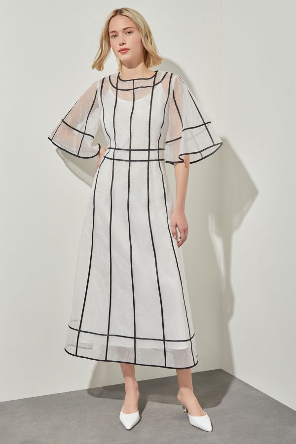 Modern Fit-N-Flare Midi Dress - Contrast Stripe Organza at Ming Wang Knits