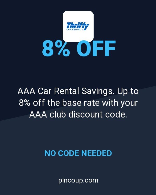 Thrifty Rent-A-Car System, Inc. coupon: AAA Car Rental Savings. Up to 8% off the base rate with your AAA club discount code.