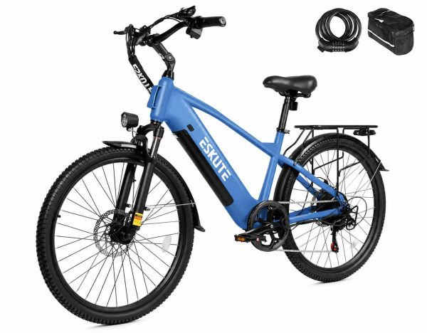 Eskute® C200 SO Electric Bike for Adults - Blue / Bike with Phone Bag& Bike Lock at Eskute Ebikes