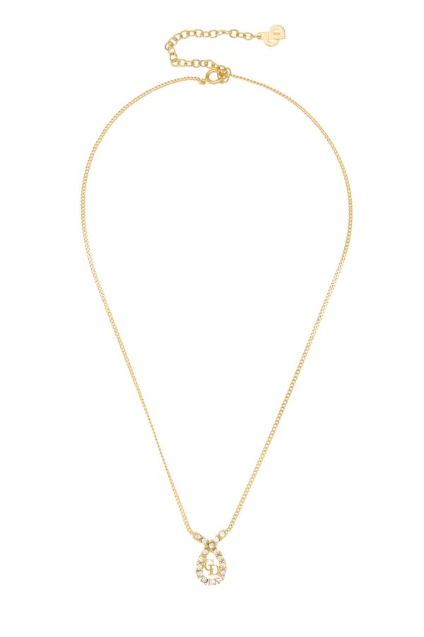Women's Christian Dior Gold Crystal 'CD' Necklace in Gold at What Goes Around Comes Around