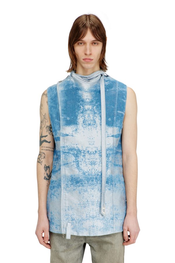 Diesel - Sleeveless vest in coloured satin denim - Vests - Man - Blue