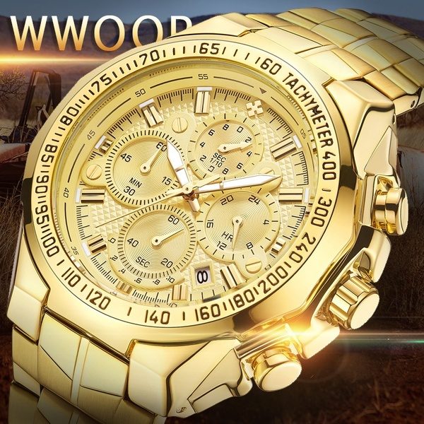 Wrist Mens Watches Luxury Watches Golden Chronograph Gold Big Male Wristwatch Man Clock at Wish US & CA