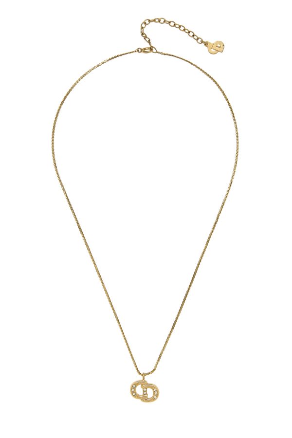 Women's Christian Dior Gold Crystal 'CD' Necklace in Gold at What Goes Around Comes Around