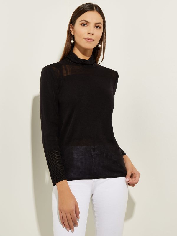 Sheer Inset Turtleneck at Misook