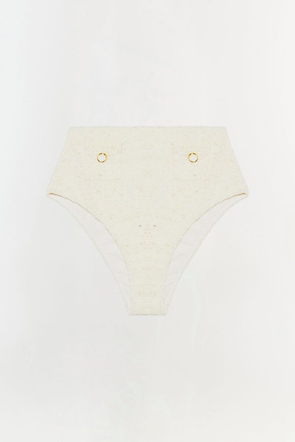 SIMKHAI Women's Diana High Waist Bikini Bottom in Ivory, Size Medium