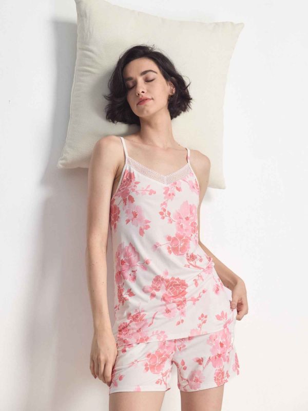 Women's GYS Premium™ Bamboo Lace Trim Camisole Set - Sunset Peony / S
