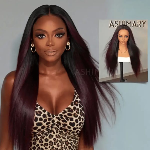 Burgundy Plum Ombre StayLock™ 720° Snug Fit 7x5 Lace Pre-Everything Wig Yaki Straight Put on and Go Glueless Wig 70% Off - 7x5 Pre-Cut Lace / 180% / 18 at HONGKONG OSSILEE TRADING LIMITED