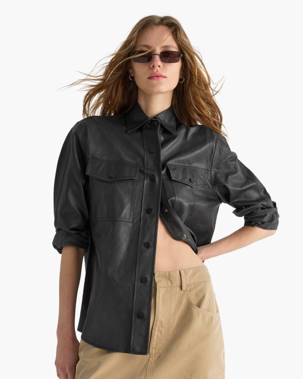 Women's Leather Shirt Jacket in Black Size XL ATM Clothing at ATM Collection