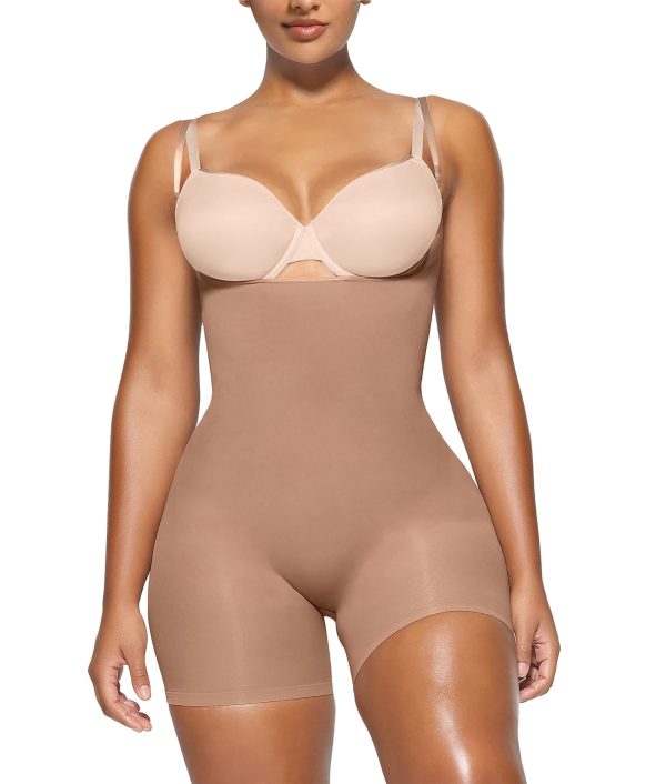 Vibecurve® Bodysuit for Women Tummy Control Shapewear Open Bust Mid-Thigh Sculpting Body Shaper, Sienna · XXS/XS