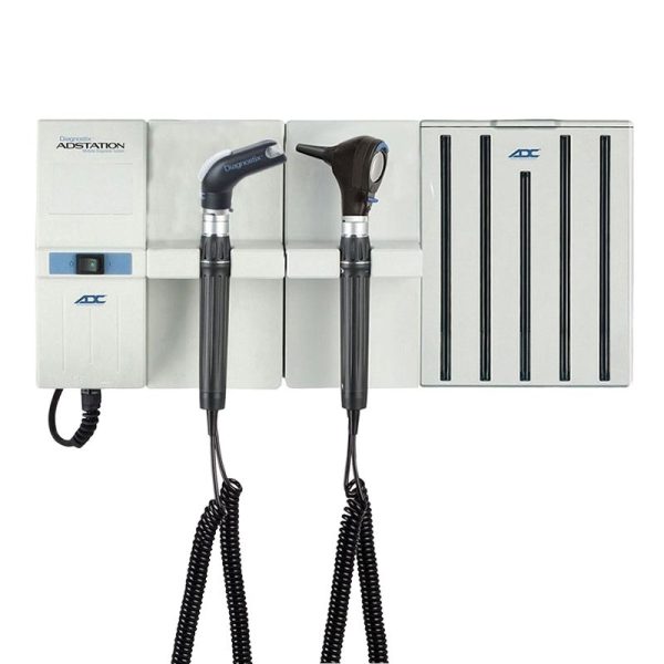 ADC Adstation 5611-6 3.5V Wall Otoscope/Throat Illuminator Diagnostic Set - LED Oto|LED Throat Illuminator|Aneroid|Dispenser at MFI Medical