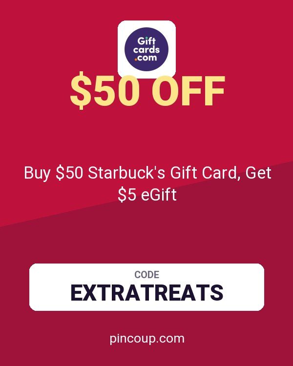 GiftCards.com coupon: Buy $50 Starbuck's Gift Card, Get $5 eGift