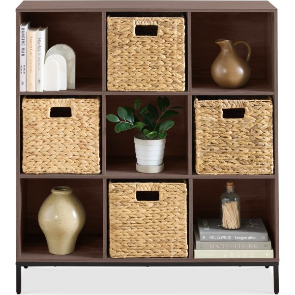 Elevated 9-Cube Storage Organizer, 11in Bookshelf, w/ Metal Legs - Walnut at Best Choice Products