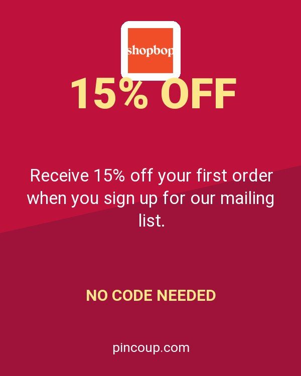 Shopbop coupon: Receive 15% off your first order when you sign up for our mailing list.