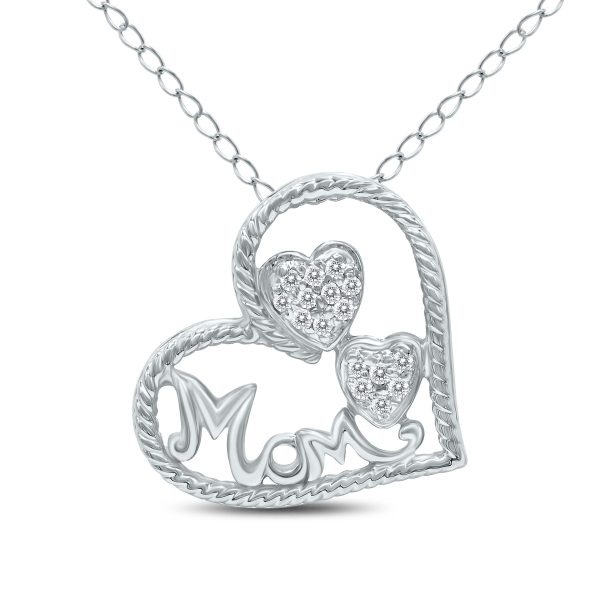 1/10 Carat TW Genuine Diamond Heart MOM Pendant in 14K White Gold at Szul.com