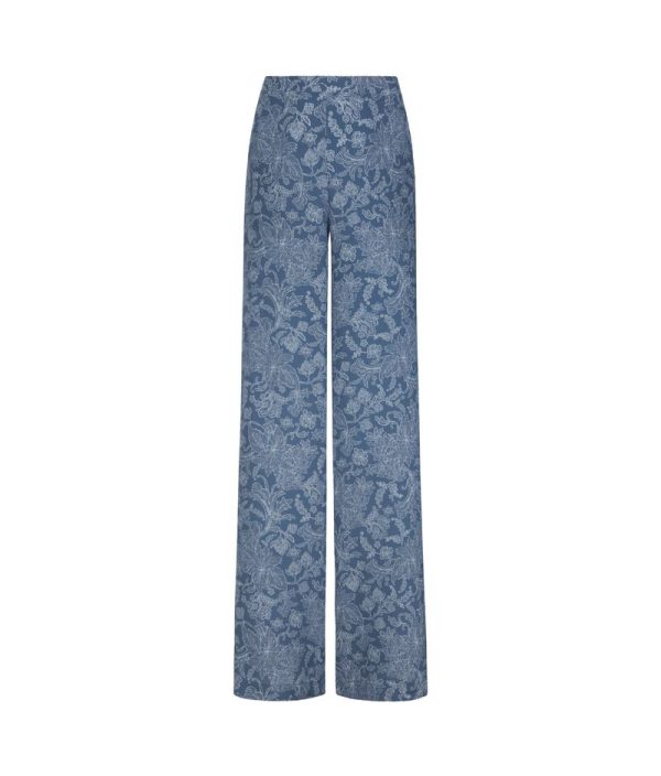 Falconeri Wide leg pants in printed silk Woman Aquamarine Botanical Embroidery Size LL
