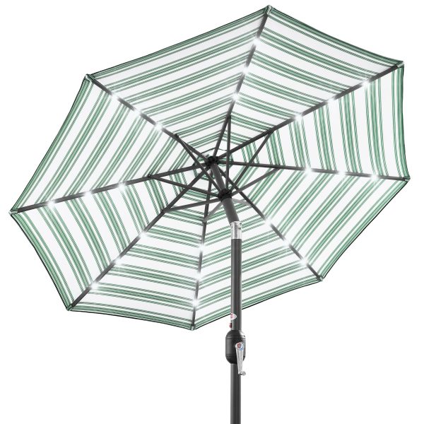 Solar LED Lighted Striped Patio Umbrella w/ Tilt Adjustment - 10ft at Best Choice Products