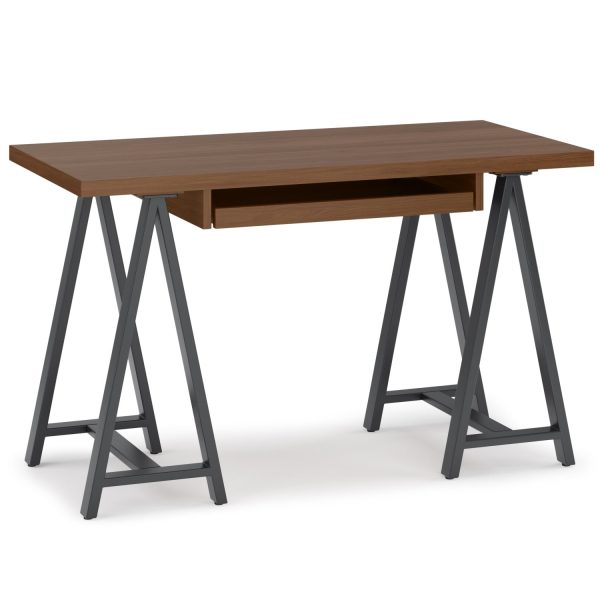 Sawhorse Solid Walnut Veneer and Metal Small Desk at simpli-home