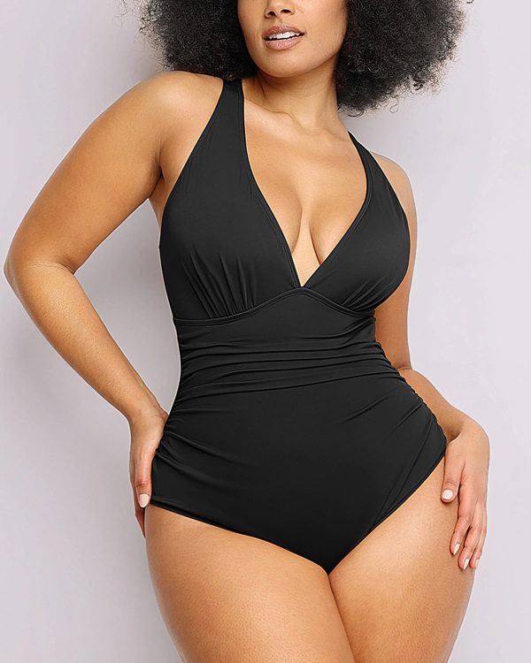 Smart Sculpt™ Plunge Cutout Tummy Control Swimsuit - Black / 3X at Shapellx