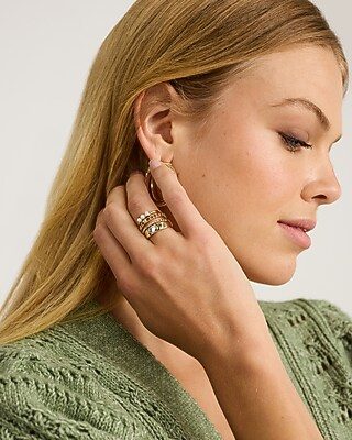 Express Women's Gold Pearl Variety Four Pack Ring Set in Shiny Gold