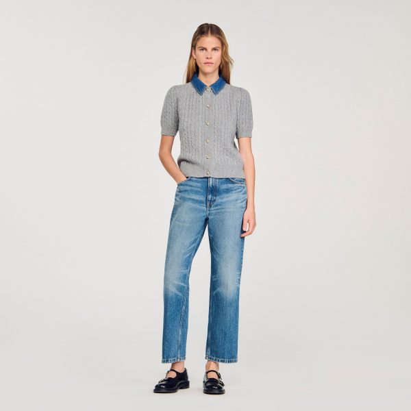 Cardigan with detachable denim collar at Sandro-Paris