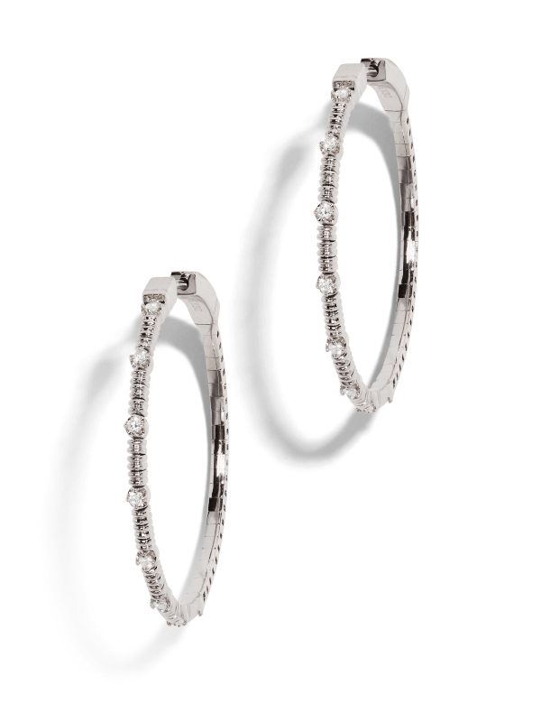 Diamond Station White Gold Flexy Hoop Earrings at YLANG23