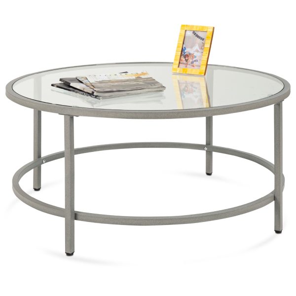 Round Tempered Glass Coffee Table w/ Steel Frame - 36in at Best Choice Products