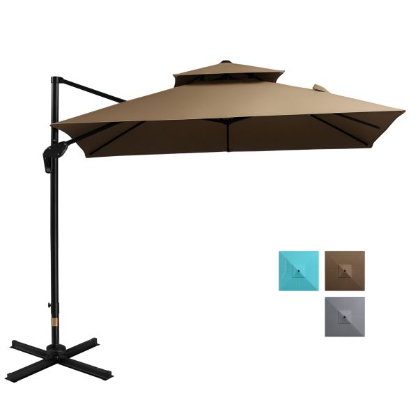 Outsunny 10ft Offset Patio Umbrella with Base, Hanging Aluminum Cantilever Umbrella with 360-degree Rotation, Coffee at Aosom.com