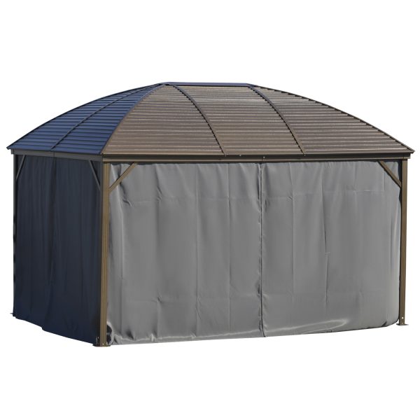 Outsunny 10' x 13' Hardtop Gazebo with Curtains, Netting, Pavilion with Steel Roof Ceiling Hook for Garden Patio, Gray at Aosom.com