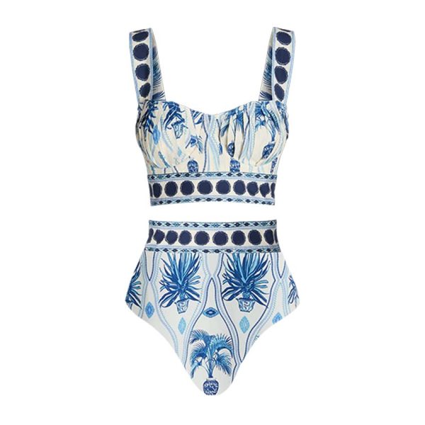 Blue Botanical Print Swimsuit Set(s), Only swimsuit · M at Vibecurve