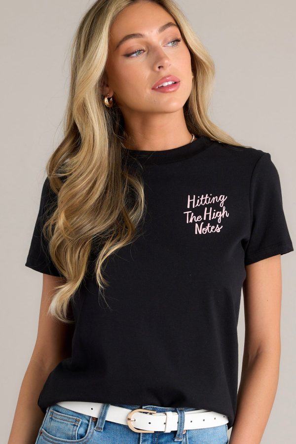 Sing Your Heart Out Cotton True Black Retro Tee - S / Black at Red Dress