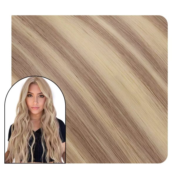 Virgin PU Injection Tape Hair Extensions Creamy Ash Blonde #P18/613 - 24inch / 10pcs / Alligator clips at Ugeat Hair Official