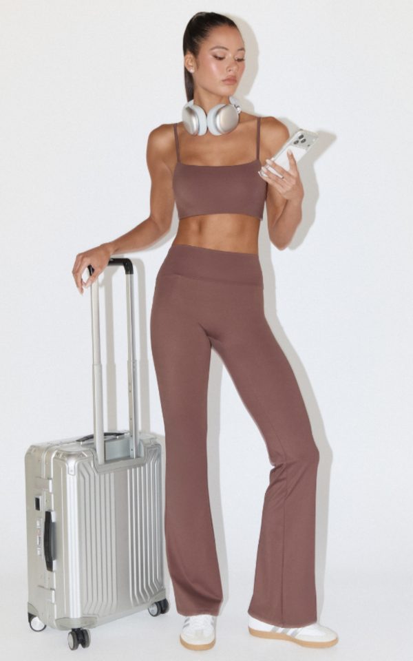 Aurora Pants - High Waist Flared Leggings in Cocoa Bean at Showpo