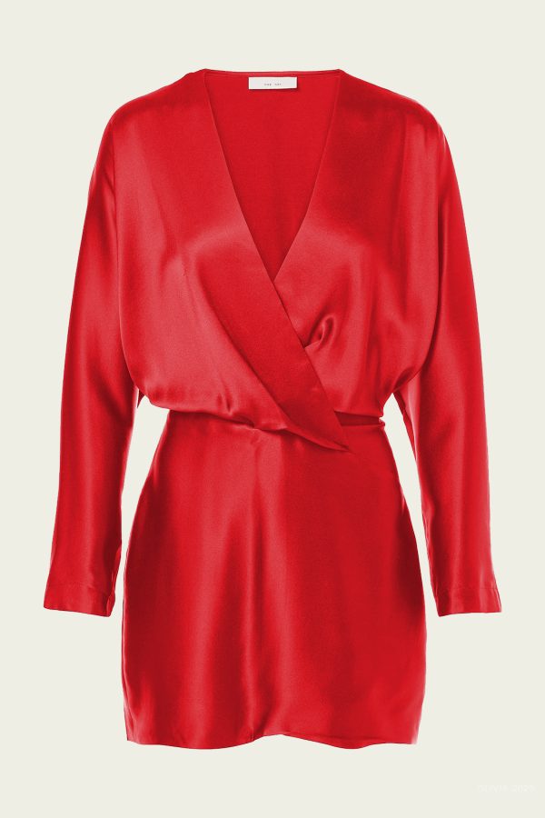 Long-Sleeve Wrap Mini Dress in Crimson - 6 US at American National Standards Institute Inc.