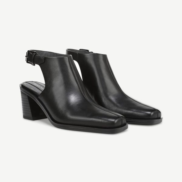 Franco Sarto Franco Isadora Block Heel Slingback Boots (Black Leather) 8.5 M Square Toe, Buckle Closure