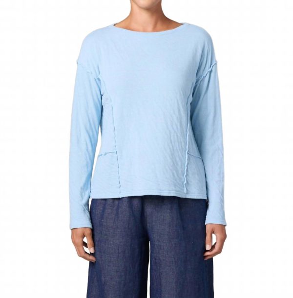 Long Sleeve Raw Edge Top In Bellflower at Shop Simon