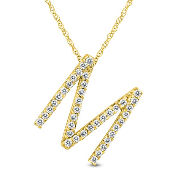 1/5 Carat TW M Initial Diamond Pendant Necklace in 10K Yellow Gold with Adjustable Chain at Szul.com