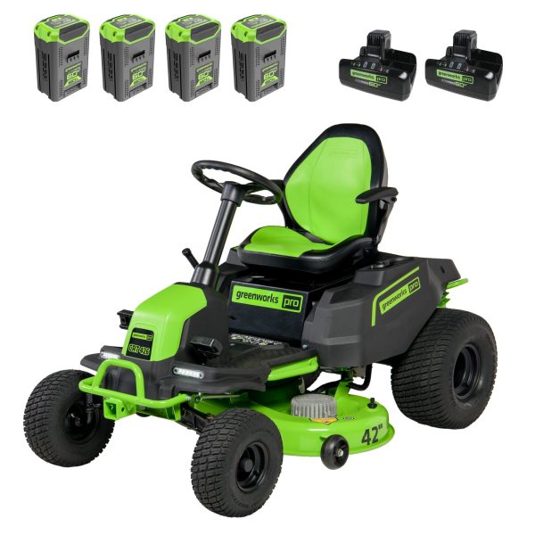 RENEWED 60V 42" Cordless Battery CrossoverT Riding Lawn Mower, (4) 8.0 Ah Batteries and (2) Dual-Port Turbo Chargers, CRT4262 at Greenworks Tools