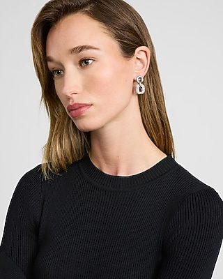 Express Women's Pave Square Drop Circle Stud Earrings in Silver