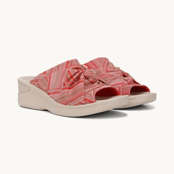 LifeStride Shoes Smile 3 Wedge Sandal (Coral Stripe Stretch Fabric) 8.5 M