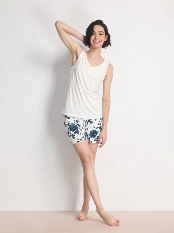 Women's GYS Premium™ Bamboo Lace Trim V-Neck Tank & Shorts Set - Midnight Bloom / L