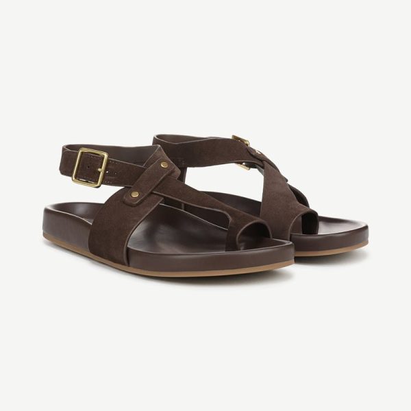 Franco Sarto Shoes Franco Blair Sandal (Dark Brown Suede) 8.5 M Open Toe, Square Toe, Ankle Strap, Buckle Closure