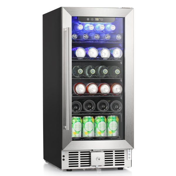 COWSAR 15inch Wine Fridge Beverage Refrigerator 2.9 Cu.Ft. Freestanding or Under Counter Cooler Stainless Steel Beer Fridge Mini ETL Approved at Kismile
