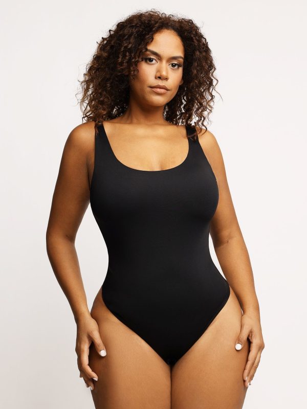 The Shapewear Bodysuit Scoop Neck Thong - Black / XXL at Popilush