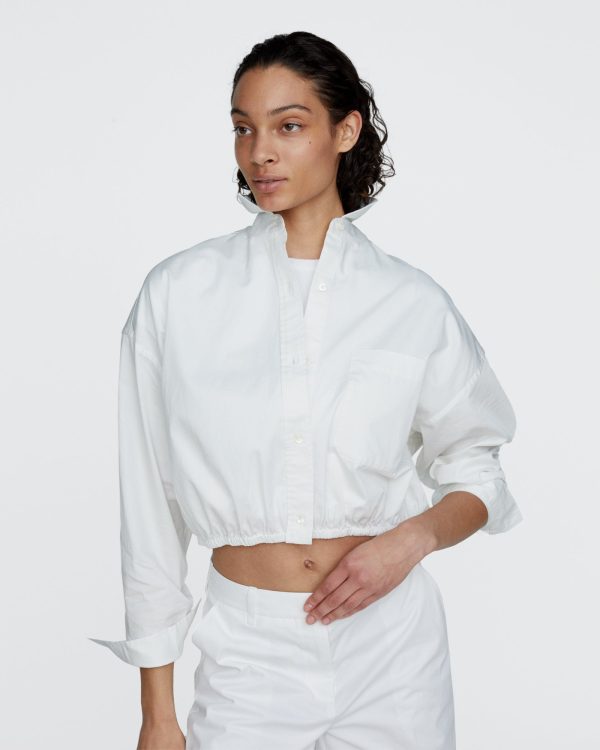 Women's Cinched Waist Shirt Cotton Poplin in White Size Large ATM Clothing at ATM Collection