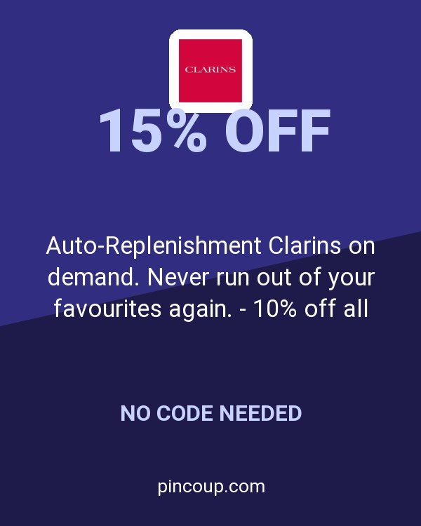 Auto-Replenishment Clarins on demand. Never run out of your favourites again. - 10% off all orders, 15% off every third order. - Free shipping on orders over £50. - 6 samples on