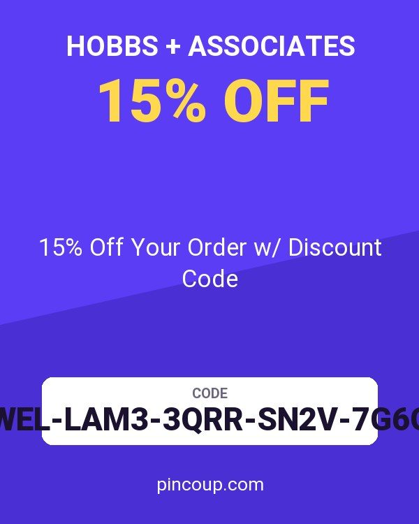 Hobbs + Associates coupon: 15% Off Your Order w/ Discount Code